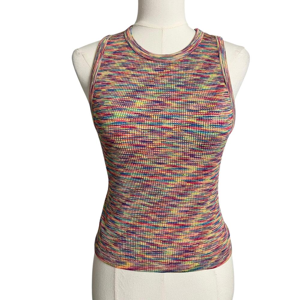 Forever 21 Retro Top Rainbow M / L Multicolor Ribbed Knit Sleeveless Crew Neck
